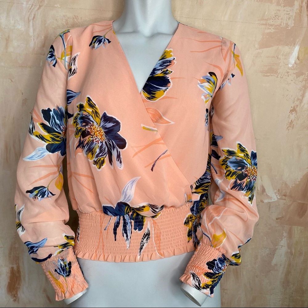 XS Bar III Floral Surplice Neckline Blouse